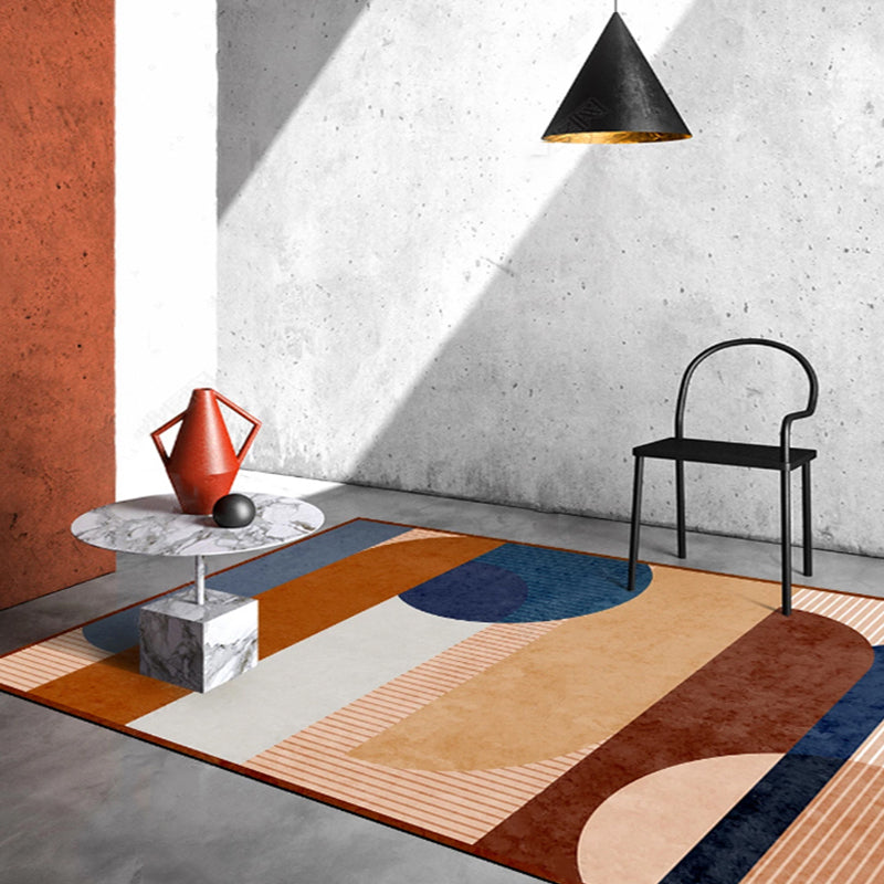 Brown Color Block Striped Pattern Rug Polyester Modernist Rug Non-Slip Pet-Friendly Rug for the Living Room | Bowlift