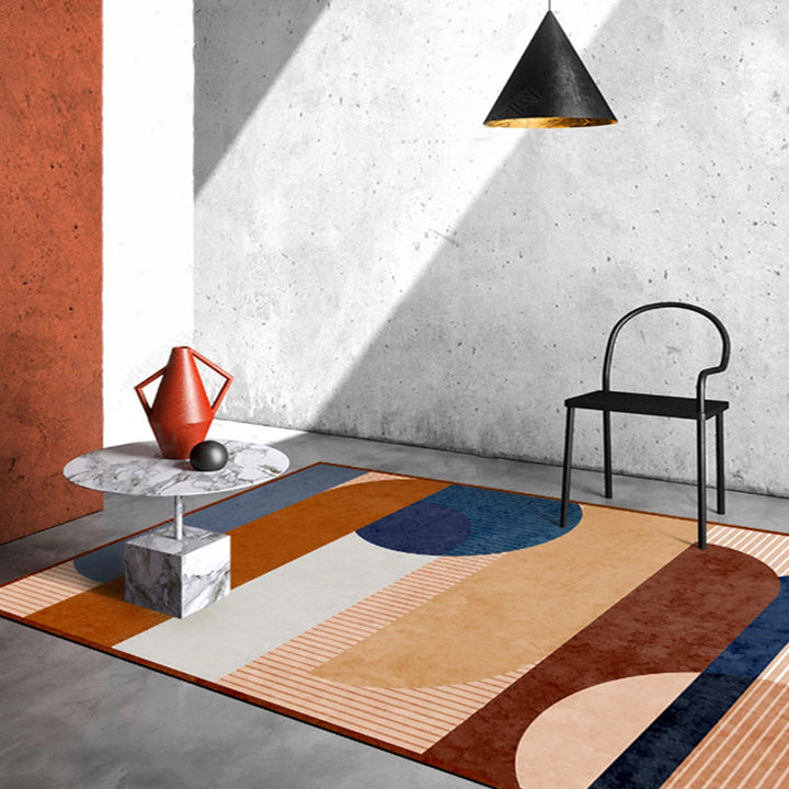 Brown Color Block Striped Pattern Rug Polyester Modernist Rug Non-Slip Pet-Friendly Rug for the Living Room | Bowlift
