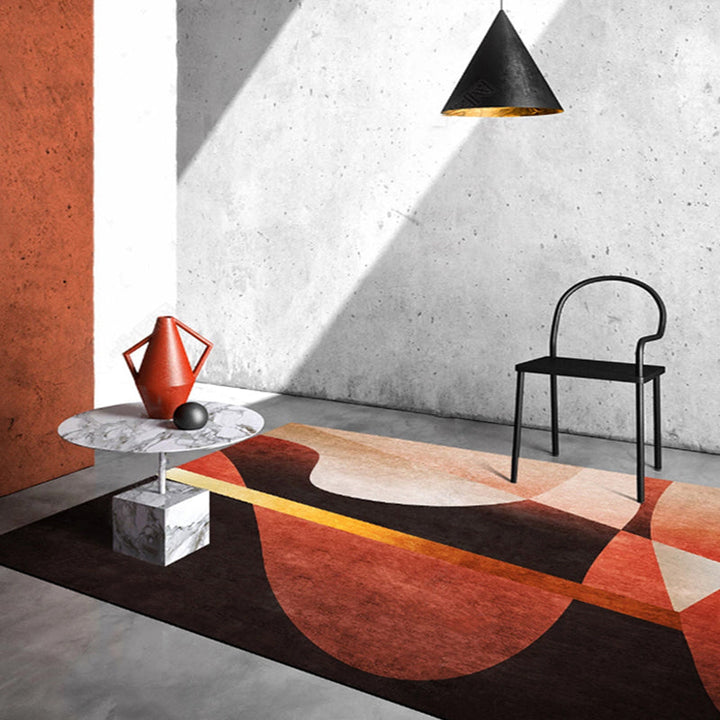 Brown Color Block Striped Pattern Rug Polyester Modernist Rug Non-Slip Pet-Friendly Rug for the Living Room | Bowlift
