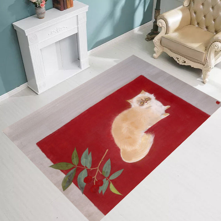 BowLift | Novelty Cat Pattern Carpet Red and Black Polyester Washable Pet-Friendly Area Rug for Decoration