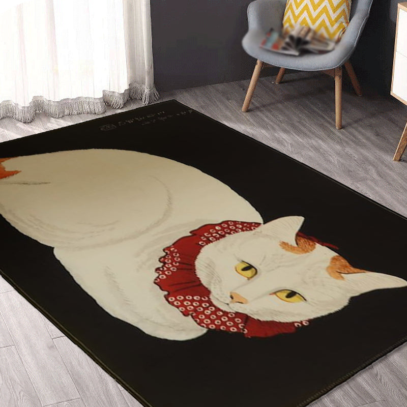 BowLift | Novelty Cat Pattern Carpet Red and Black Polyester Washable Pet-Friendly Area Rug for Decoration