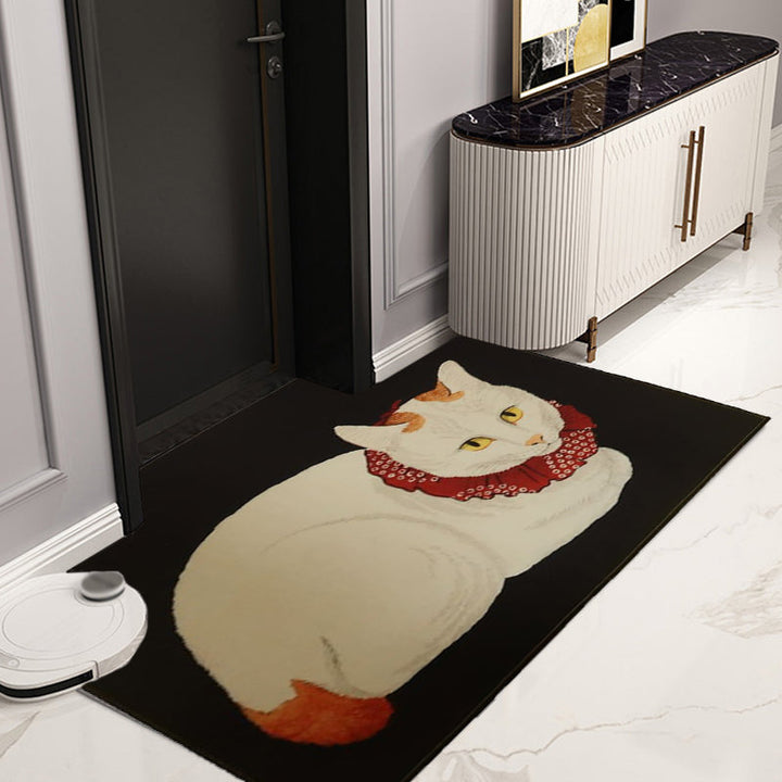 BowLift | Novelty Cat Pattern Carpet Red and Black Polyester Washable Pet-Friendly Area Rug for Decoration