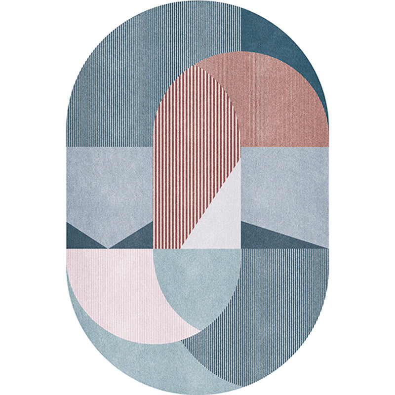 BowLift | Gray and Blue Bedroom Carpet Novelty Color Block Stripe Pattern Area Rug Polyester Pet Friendly Rug