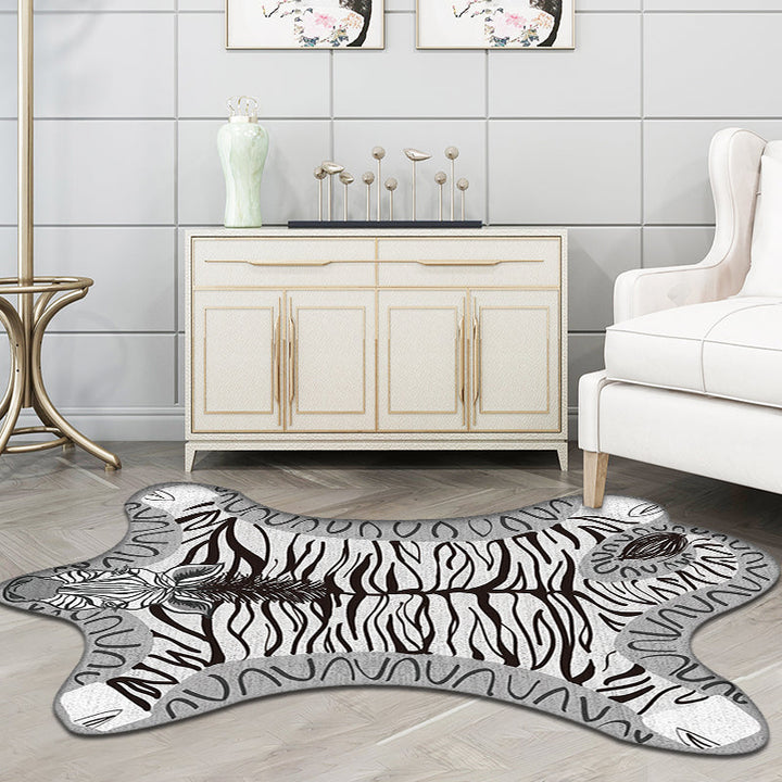 BowLift | Unique Kids Irregular Carpet in Yellow and Grey Animal Zebra Pattern Carpet Polyester Washable Carpet for Children's Room