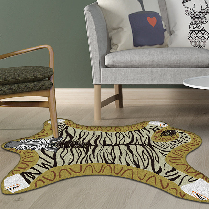 BowLift | Unique Kids Irregular Carpet in Yellow and Grey Animal Zebra Pattern Carpet Polyester Washable Carpet for Children's Room