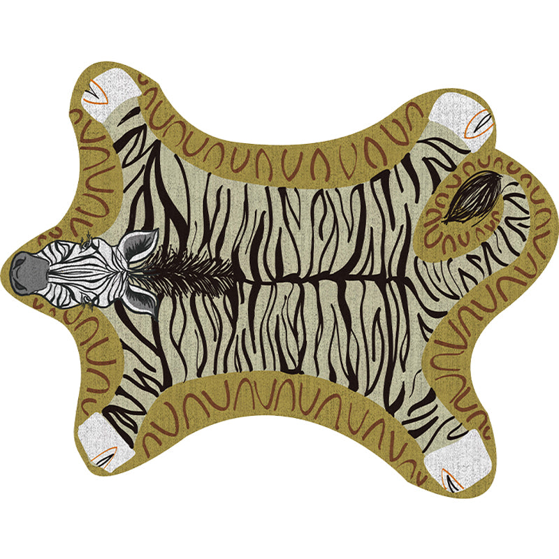 BowLift | Unique Kids Irregular Carpet in Yellow and Grey Animal Zebra Pattern Carpet Polyester Washable Carpet for Children's Room