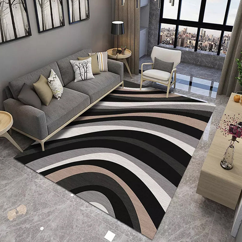 Fancy Colorblock Geometric Pattern rug with swirl stripes Polyester Nordic rug pet-friendly non-slip back rug for living room | Bowlift