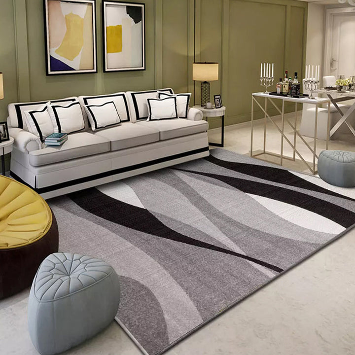 Fancy Colorblock Geometric Pattern rug with swirl stripes Polyester Nordic rug pet-friendly non-slip back rug for living room | Bowlift