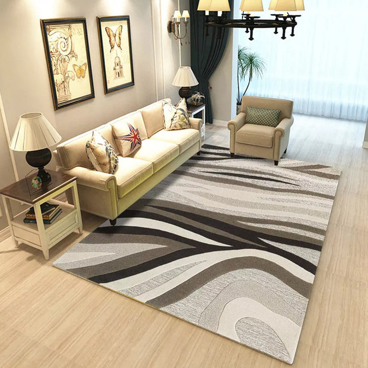 Fancy Colorblock Geometric Pattern rug with swirl stripes Polyester Nordic rug pet-friendly non-slip back rug for living room | Bowlift