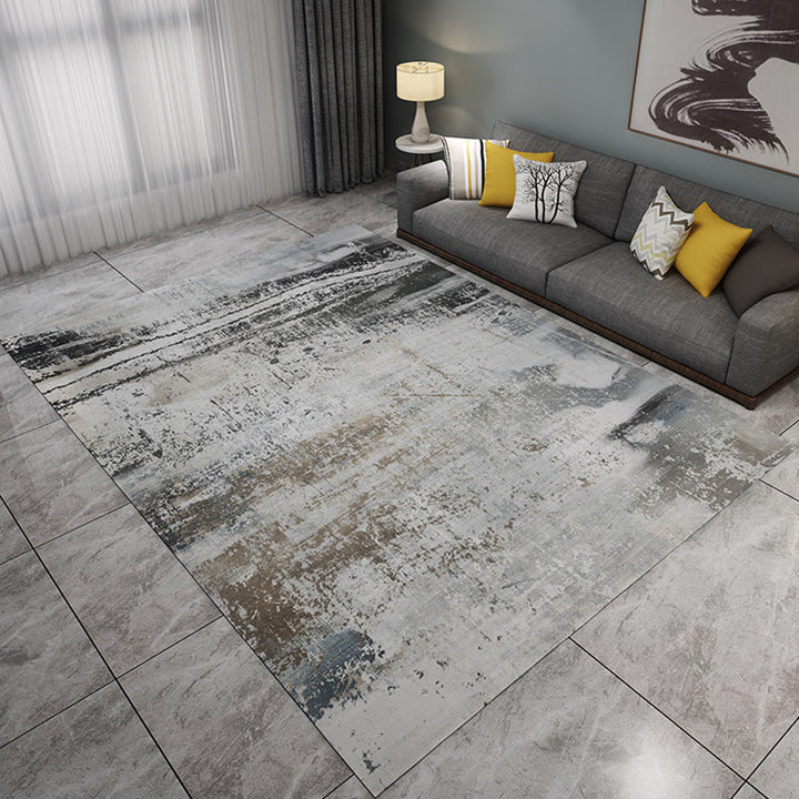 Gray Industrial Carpet Flannel Abstract Carpet Pet Friendly Washable Anti-Slip Back Carpet for Living Room | Bowlift