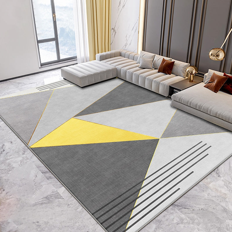 New geometric pattern rug yellow and gray modern rug polyester washable pet-friendly non-slip rug for the living room | Bowlift