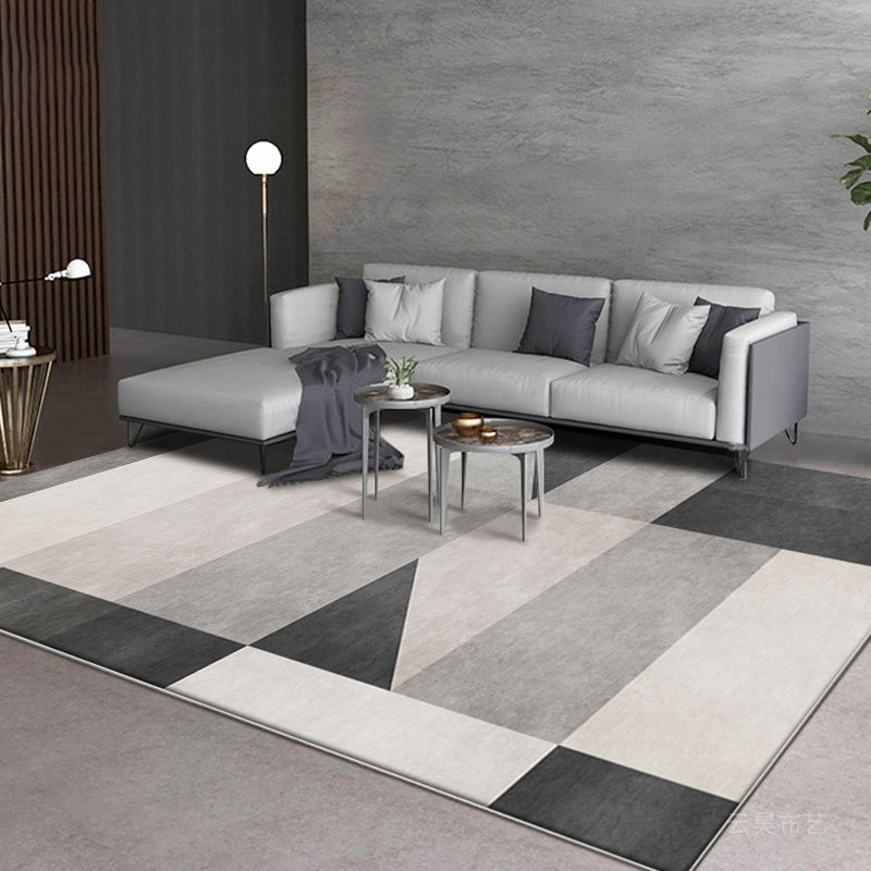 Nordic Geometric Pattern Rug Gray and Black Modern Rug Polyester Washable Pet-Friendly Non-Slip Rug for the Living Room | Bowlift