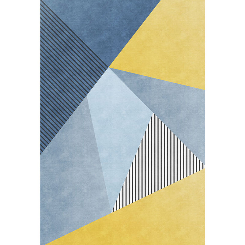Simple color block carpet with striped pattern blue and yellow polyester carpet washable pet-friendly non-slip carpet for the living room | Bowlift