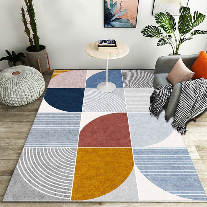 Modern striped rug Multicolored Polyester rug Washable Non-slip Pet-friendly rug for the living room | Bowlift