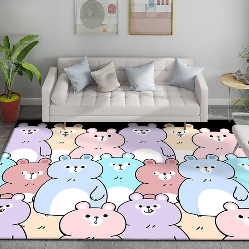 BowLift | Funky Cartoon Bear Pattern Carpet Multicolor Kids Carpet Polyester Pet Friendly Washable Area Rug for Nursery