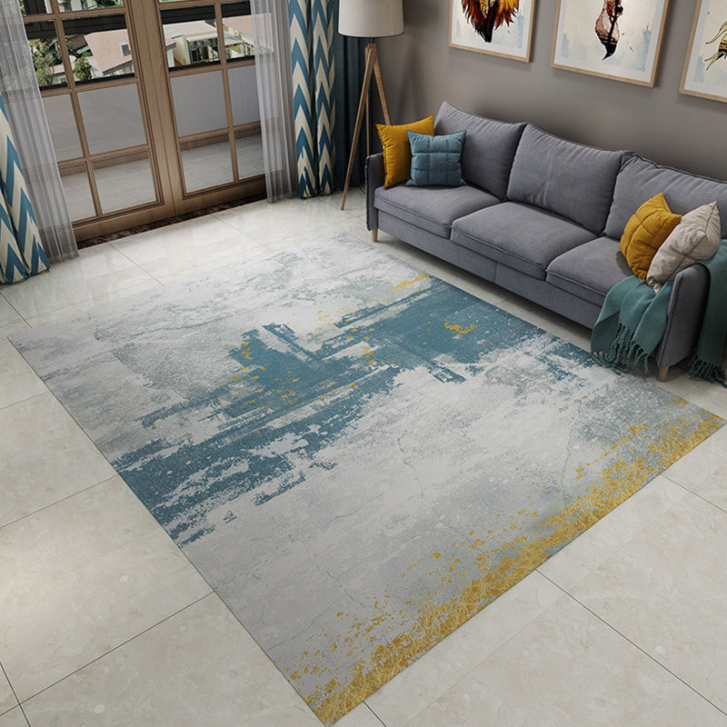 Industrial abstract rug gray and blue flannel rug washable pet-friendly non-slip rug for the living room | Bowlift