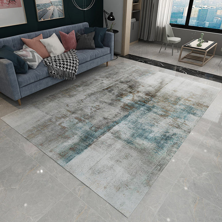 Industrial abstract rug gray and blue flannel rug washable pet-friendly non-slip rug for the living room | Bowlift