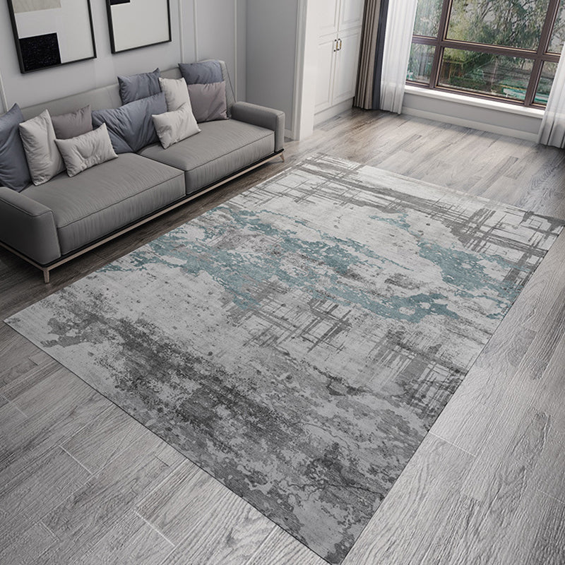 Industrial abstract rug gray and blue flannel rug washable pet-friendly non-slip rug for the living room | Bowlift