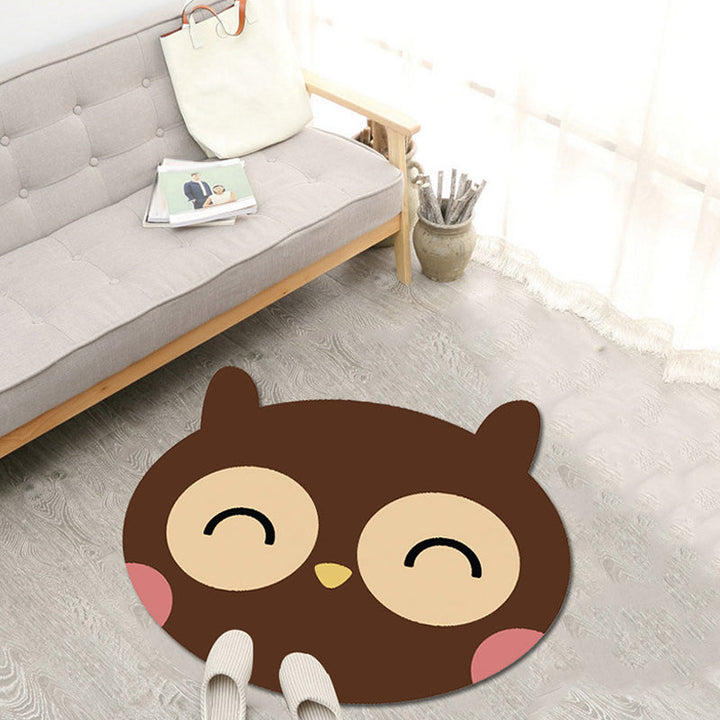 BowLift | Kawaii Cartoon Animal Pattern Rug Brown and Yellow Kids Rug Polyester Washable Pet Friendly Non-Slip Carpet for Kids Room