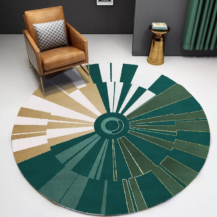 Unique multicolored contemporary carpet made of polyester with geometric circle pattern non-slip, pet-friendly carpet for the living room | Bowlift