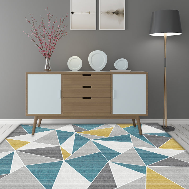 Unusual geometric pattern rug Blue and Gray Modern rug Polyester Washable Pet-friendly non-slip rug for the living room | Bowlift