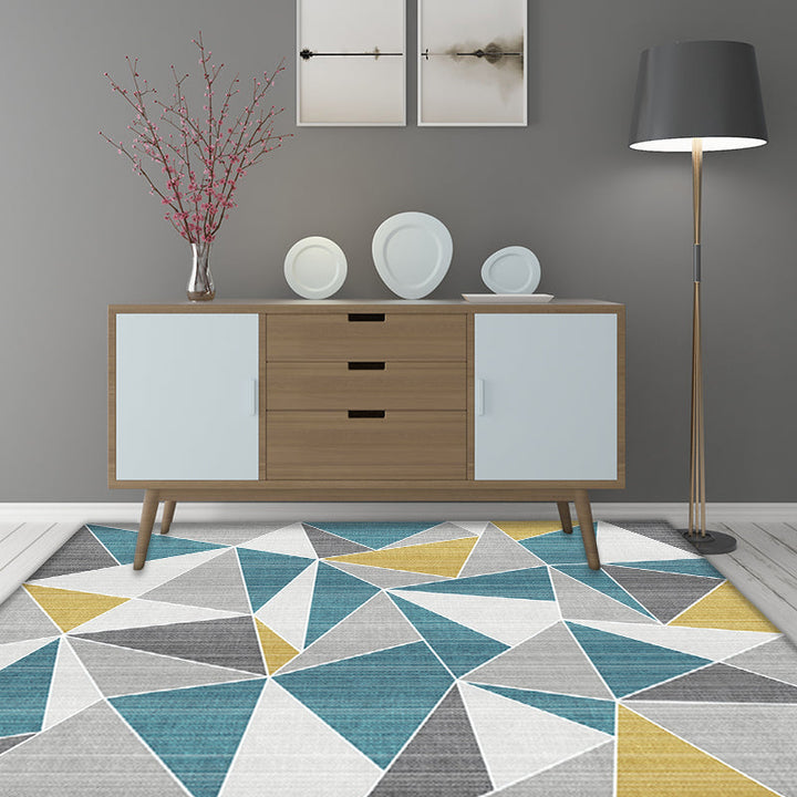 Unusual geometric pattern rug Blue and Gray Modern rug Polyester Washable Pet-friendly non-slip rug for the living room | Bowlift