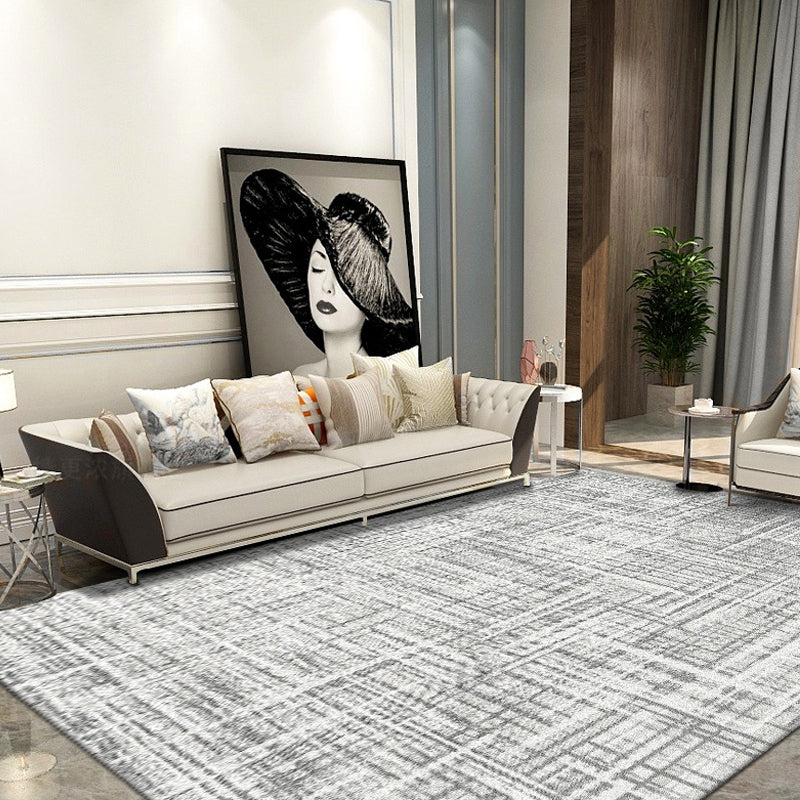 Gray Modernist Carpet Polyester Striped Pattern Carpet Pet-friendly Washable Non-slip Back Carpet for Living Room | Bowlift