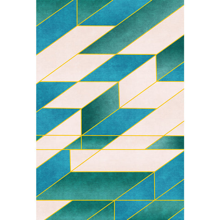 Usual geometric pattern carpet Green and Beige contemporary carpet Polyester pet-friendly washable carpet for the living room | Bowlift