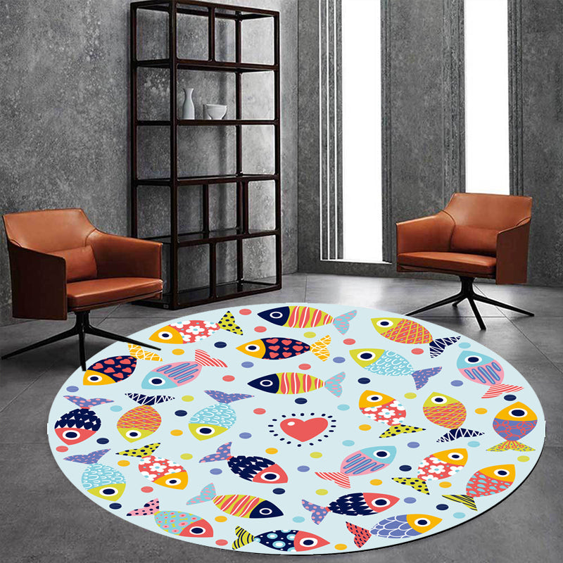 BowLift | Green and Blue Children's Carpet Polyester Animal and Fish Pattern Carpet Pet Friendly Washable Non-Slip Backing Carpet for Decoration