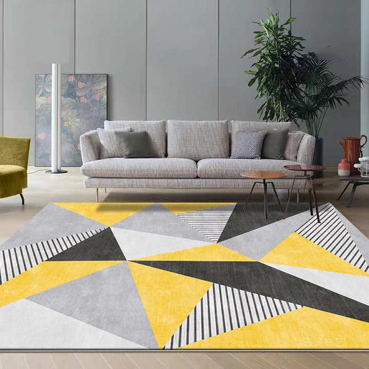 Nordic Geometric Pattern Carpet with Stripes Yellow and Gray Modern Carpet Polyester Washable Pet-Friendly Non-Slip Carpet for the Living Room | Bowlift