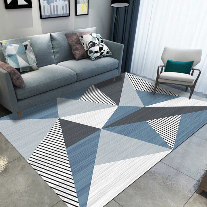 Blue and Gray Modernist Carpet Polyester Geometric and Striped Pattern Carpet Pet Friendly Washable Non-Slip Mat Carpet for the Living Room | Bowlift