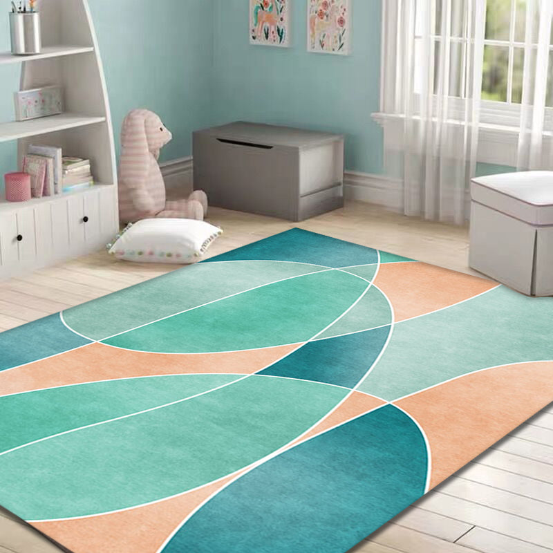 Minimalist Colorblock Rug Green Polyester Rug Washable Pet-Friendly Non-Slip Carpet for Living Room | Bowlift