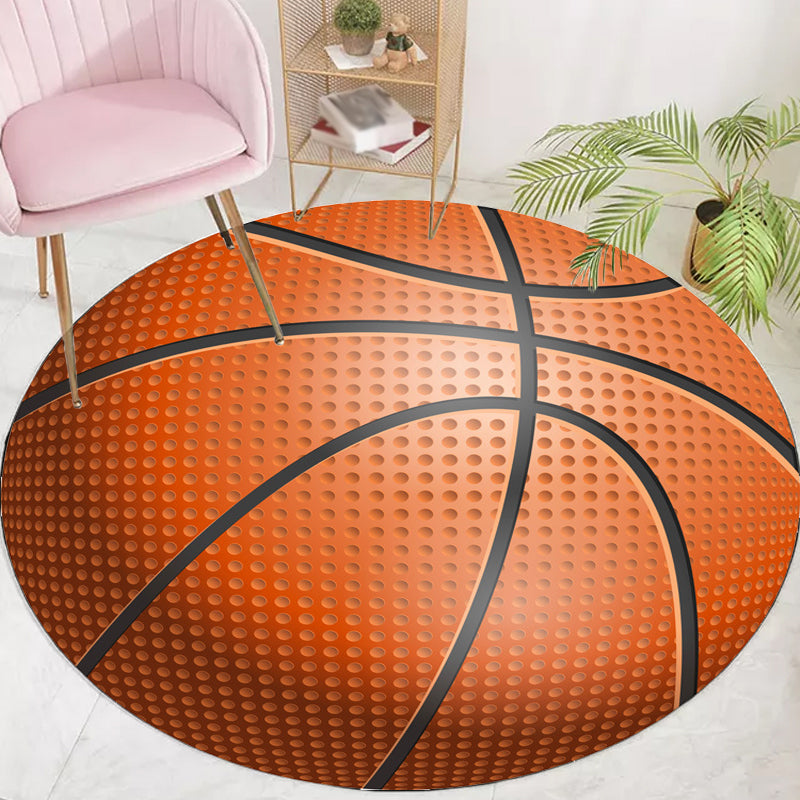 BowLift | Fancy Sports Pattern Rug Orange and White Children's Rug Polyester Washable Pet-Friendly Non-Slip Rug for the Children's Room