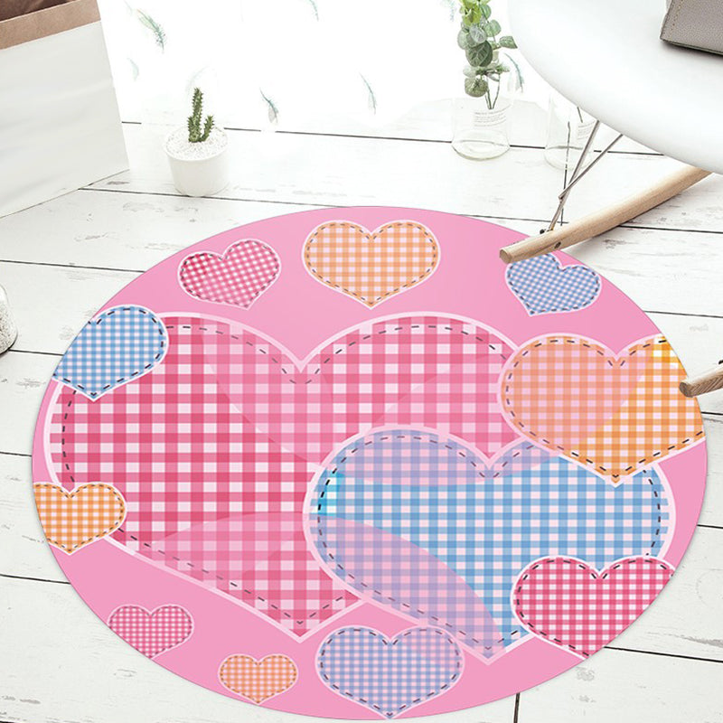 BowLift | Unusual Heart Pattern Rug with Floral Pink and Blue Children's Rug Polyester Washable Pet Friendly Non-Slip Rug for Children's Room