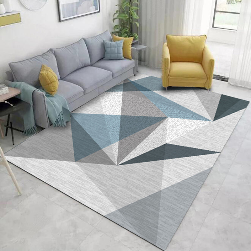 Contemporary color block geometric pattern rug blue and gray polyester rug washable pet friendly non-slip rug for the living room | Bowlift