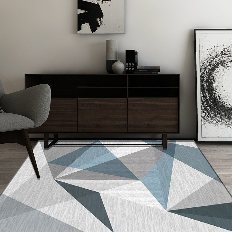 Contemporary color block geometric pattern rug blue and gray polyester rug washable pet friendly non-slip rug for the living room | Bowlift