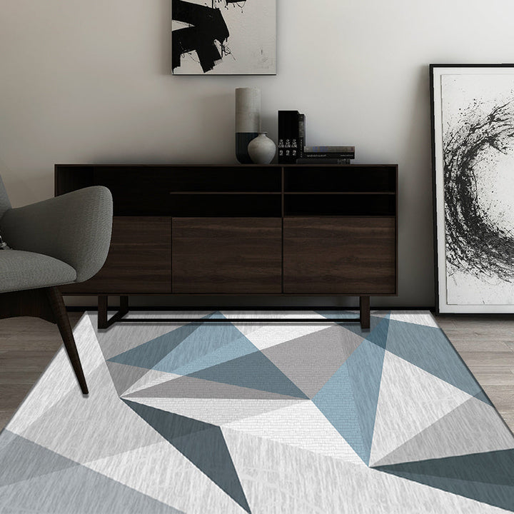 Contemporary color block geometric pattern rug blue and gray polyester rug washable pet friendly non-slip rug for the living room | Bowlift