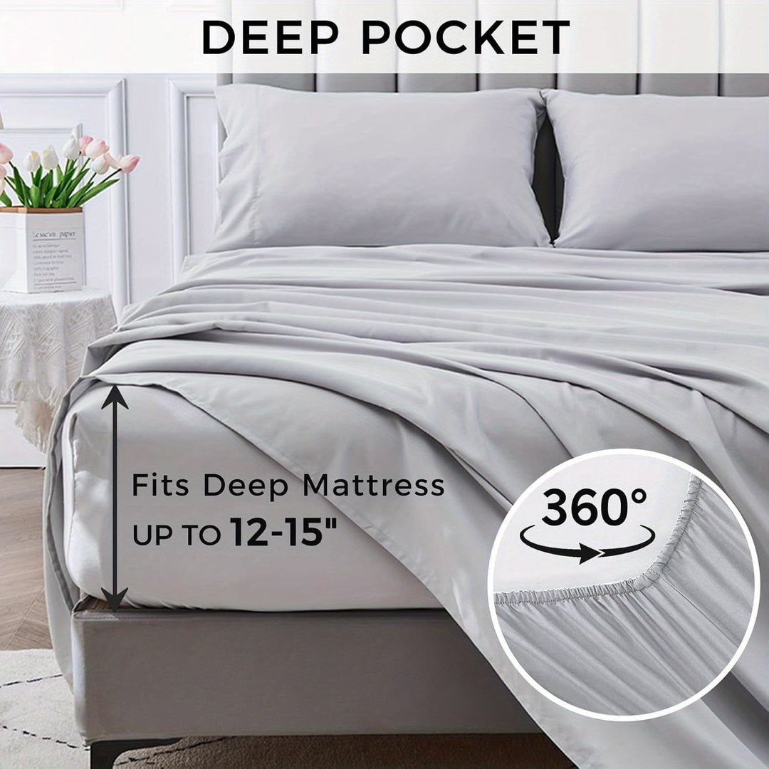 4-Piece Soft Cooling Queen Size Sheets: 14" Deep Pocket, Luxury Hotel-Grade, Shrinkage and Fade Resistant, Easy Care Bed Sheet Set | Bowlift
