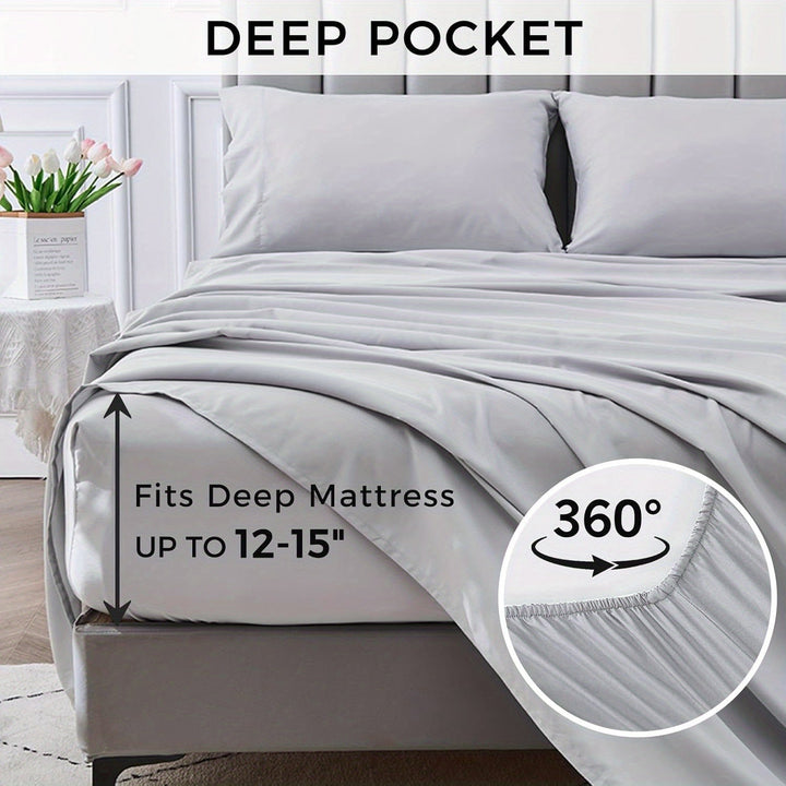 4-Piece Soft Cooling Queen Size Sheets: 14" Deep Pocket, Luxury Hotel-Grade, Shrinkage and Fade Resistant, Easy Care Bed Sheet Set | Bowlift