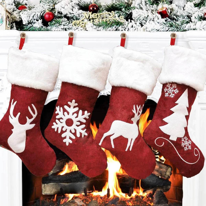 BowLift | Christmas Stockings Gift Bag Red Hemp Elk Embroidery Christmas Stockings Gift Pendant