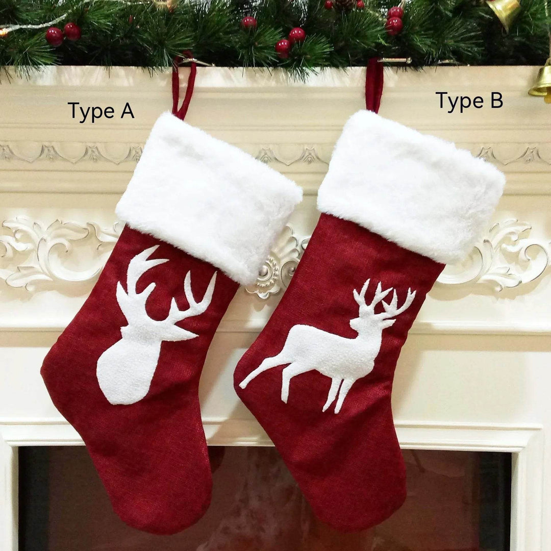 BowLift | Christmas Stockings Gift Bag Red Hemp Elk Embroidery Christmas Stockings Gift Pendant