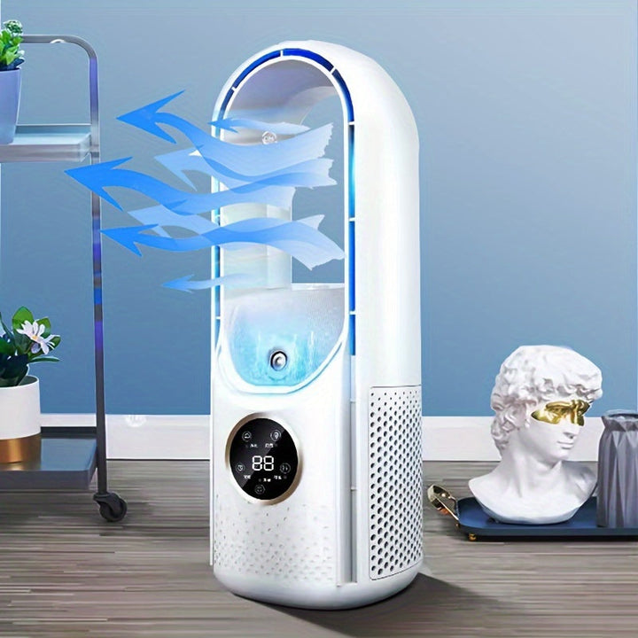 Portable Bladeless Air Conditioning Fan with Nightlight – 6 Speed Humidifier and Purifier, Quiet USB Desktop Cooler for Bedrooms and Rooms | Bowlift