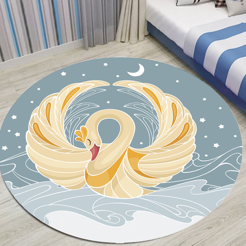 BowLift | Gray and Yellow Children's Carpet Polyester Cartoon Swan Pattern Carpet Pet Friendly Washable Non-Slip Background Rug for Decoration