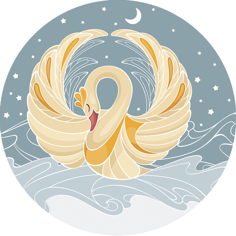 BowLift | Gray and Yellow Children's Carpet Polyester Cartoon Swan Pattern Carpet Pet Friendly Washable Non-Slip Background Rug for Decoration