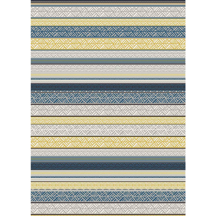 BowLift | Stylish striped pattern carpet with flowers gray and yellow Bohemian carpet synthetic pet-friendly non-slip back washable carpet for the living room