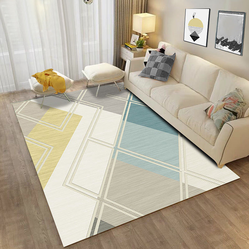 Minimalist color box geometric pattern carpet beige polyester carpet washable pet-friendly non-slip carpet for living room | Bowlift