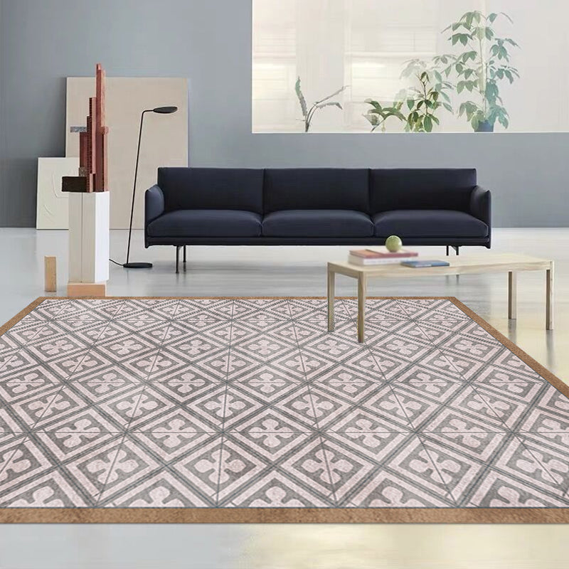 Retro Tribal Geometric Pattern Rug Brown and Blue Rug Polyester Washable Pet Friendly Non-Slip Rug for the Living Room | Bowlift