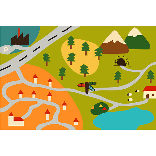 BowLift | Kids Map Pattern Rug Green Polyester Rug Washable Pet-Friendly Non-Slip Area Rug for the Children's Room