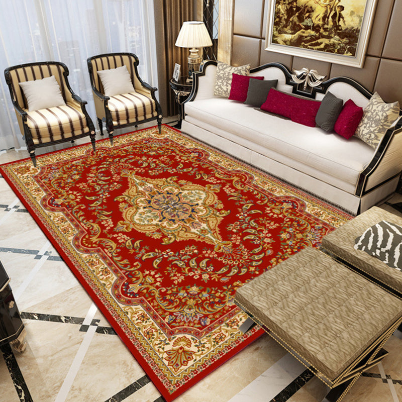 Retro medallion pattern rug multicolored rug synthetic washable pet-friendly non-slip rug for the living room | Bowlift