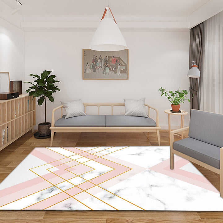 Nordic Geometric Pattern Rug Green and Pink Polyester Rug Washable Pet Friendly Non-Slip Area Rug for the Living Room | Bowlift